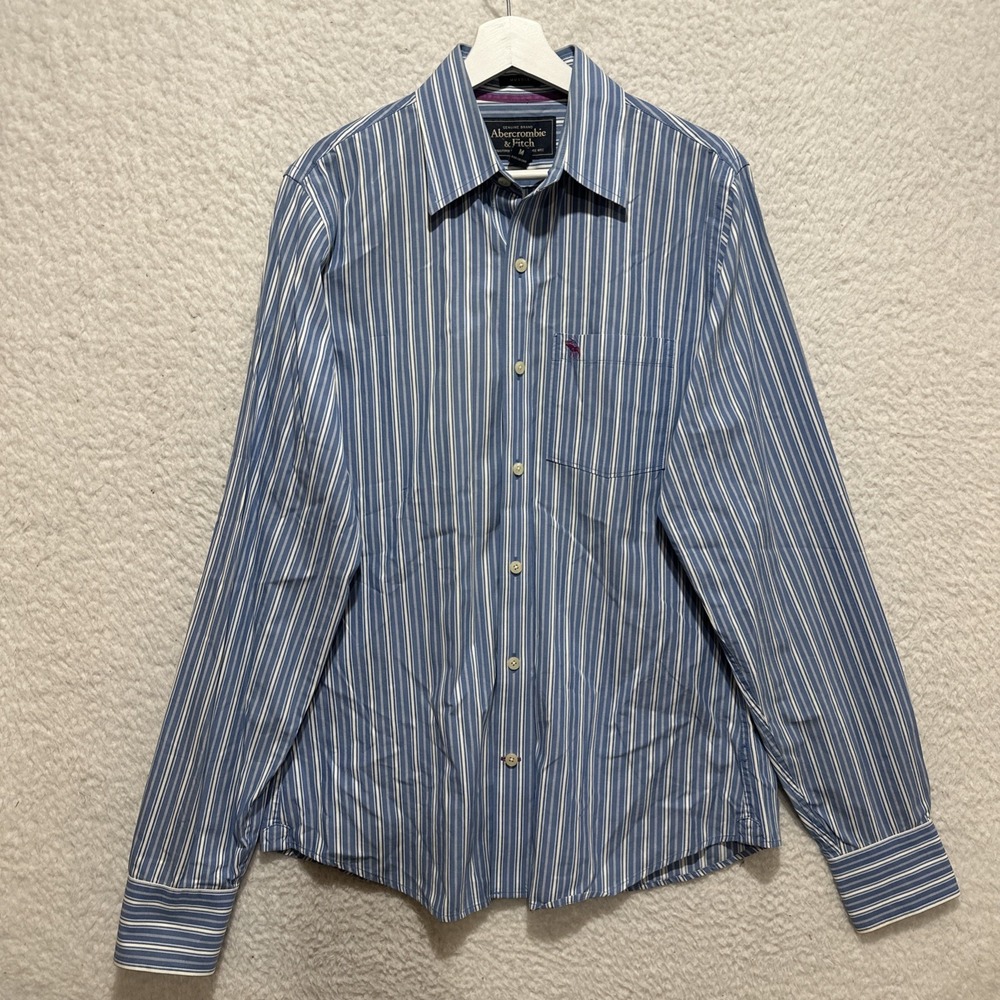 Abercrombie & Fitch Men's Button Down Shirt Muscle Stripes Blue Size M